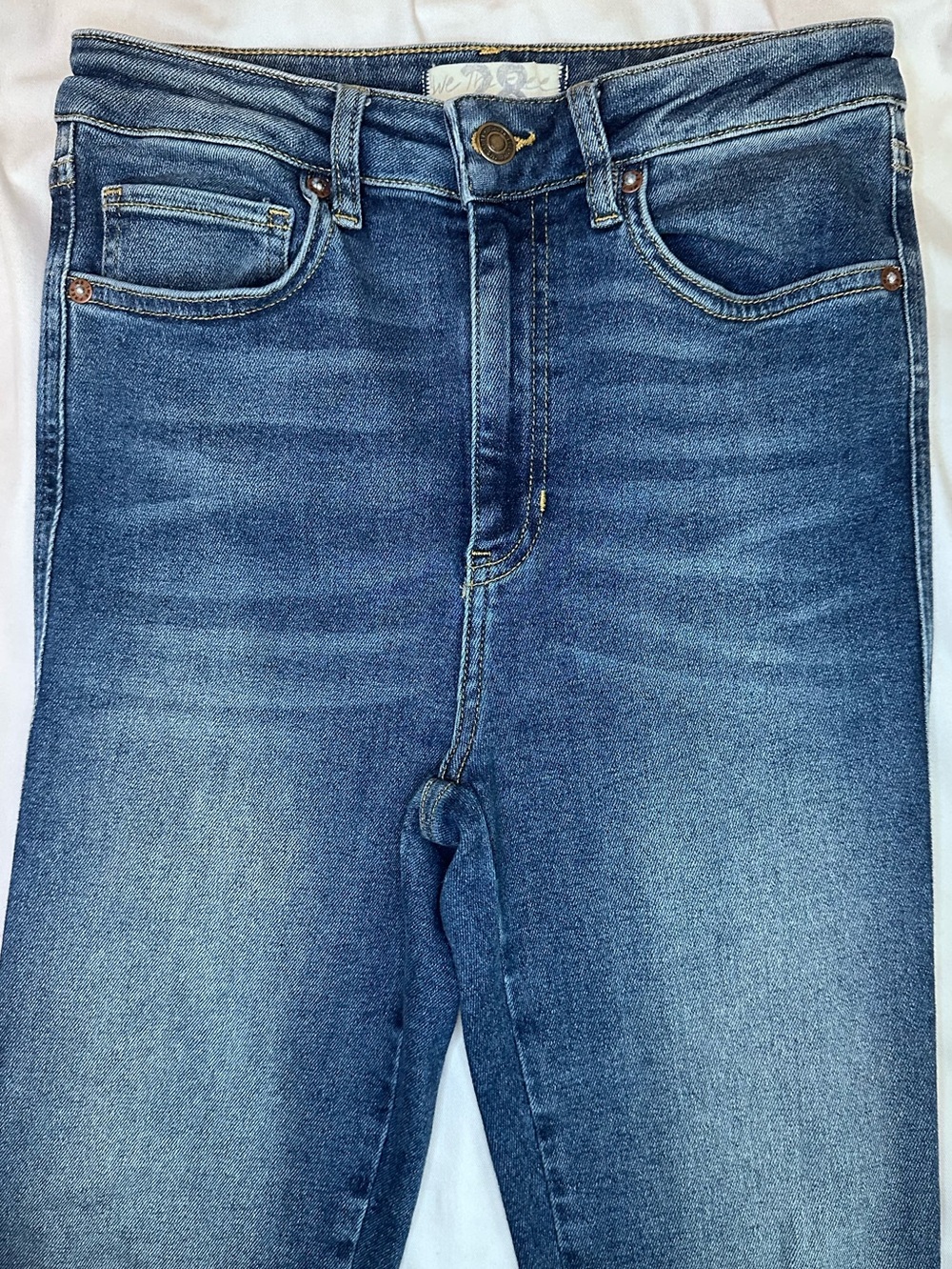 Free People We The Free High Rise Ankle Skinny Jeans Raw Hem Medium Wash Size 28